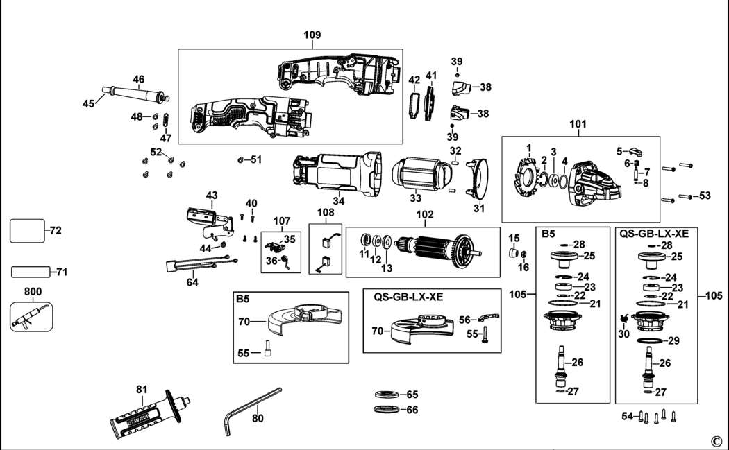 Dewalt DWE4277 Type 1 Angle Grinder Spare Parts