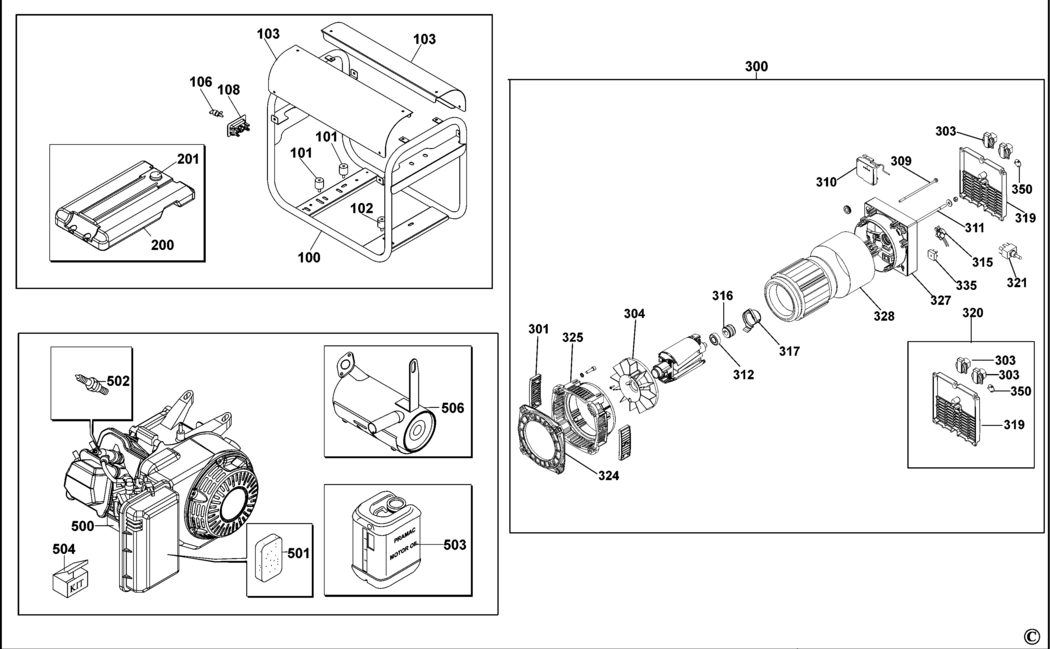 Dewalt PE242SHI010 Type 1 Petrol Generator Spare Parts