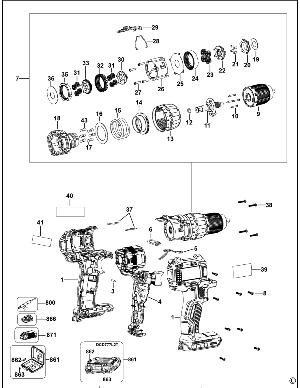 Dewalt DCD777 Type 1 Cordless Drill Spare Parts