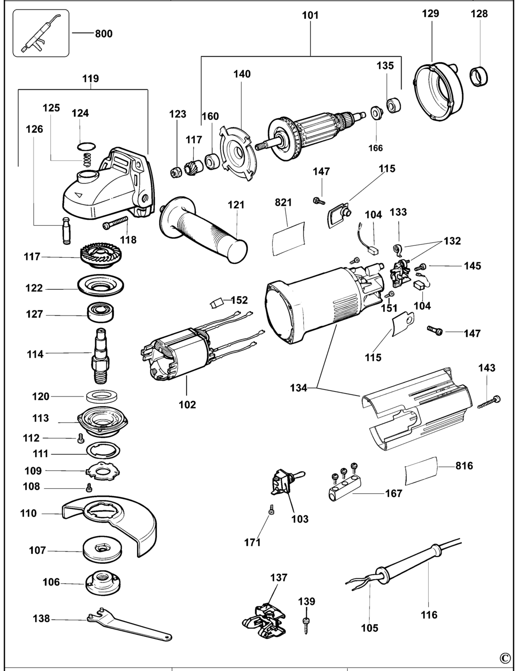 Dewalt DW803 Type 8 Small Angle Grinder Spare Parts