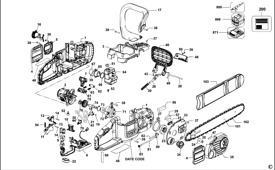 Dewalt DCM585 Type 1 Chainsaw Spare Parts