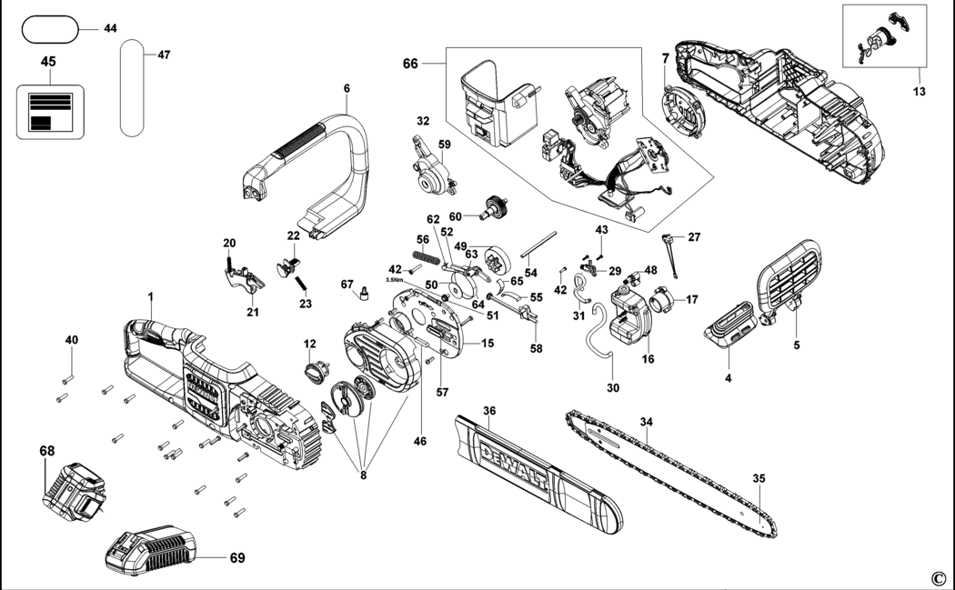 Dewalt DCM575 Type 1 Chainsaw Spare Parts