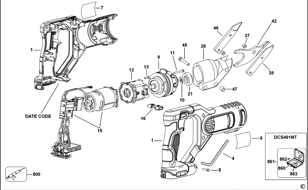 Dewalt DCS491 Type 1 Cordless Shear Spare Parts