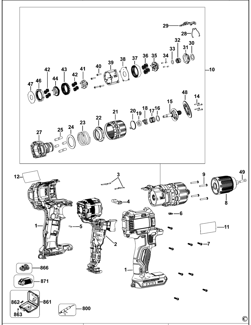 Dewalt DCD778 Type 1 Hammer Drill Spare Parts