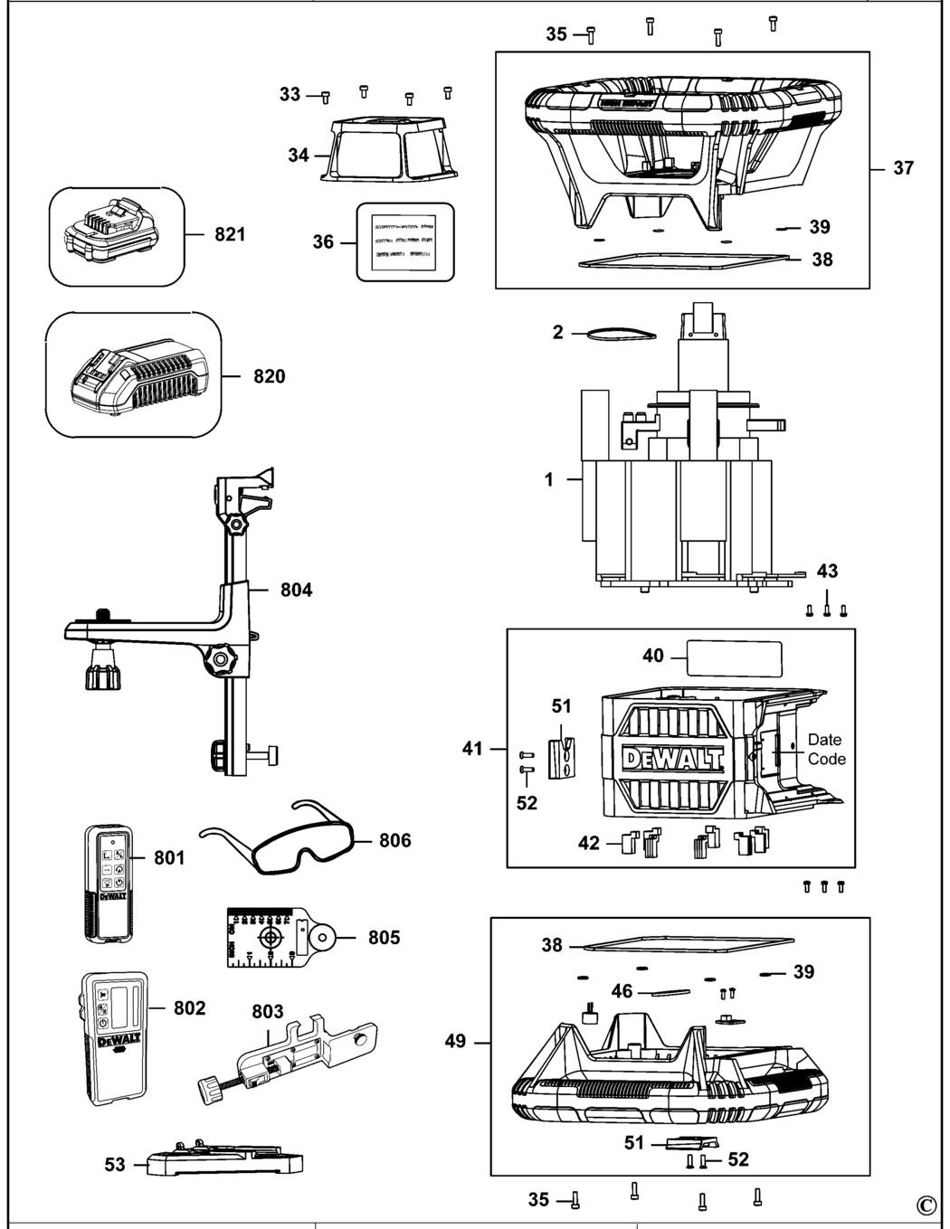 Dewalt DCE079D1G Type 1 Rotary Laser Spare Parts