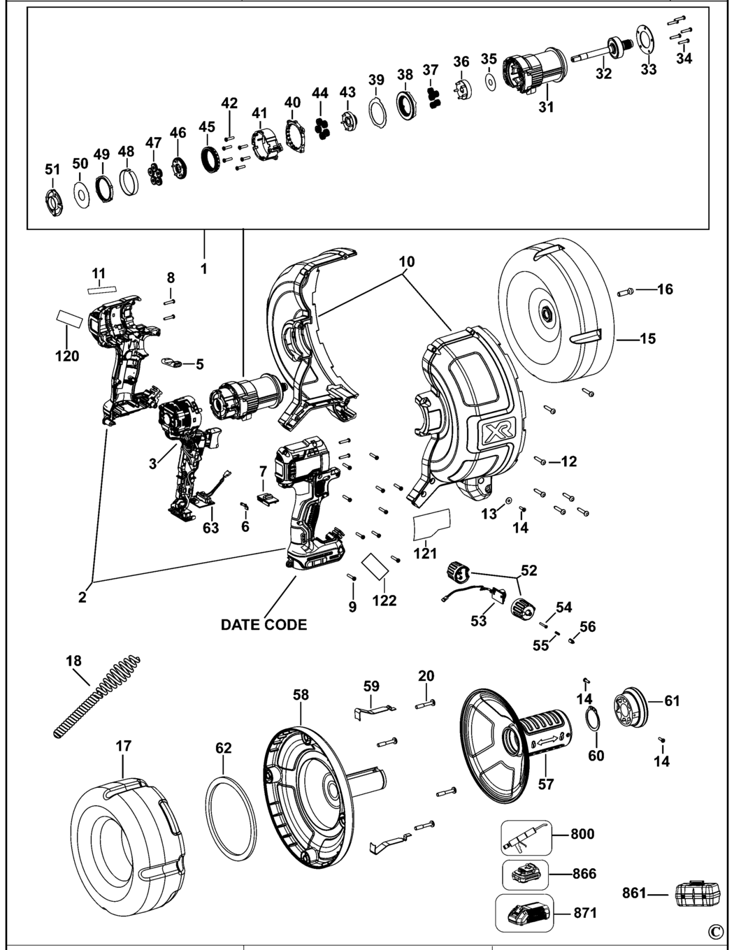 Dewalt DCD200 Type 1 Drain Auger Spare Parts