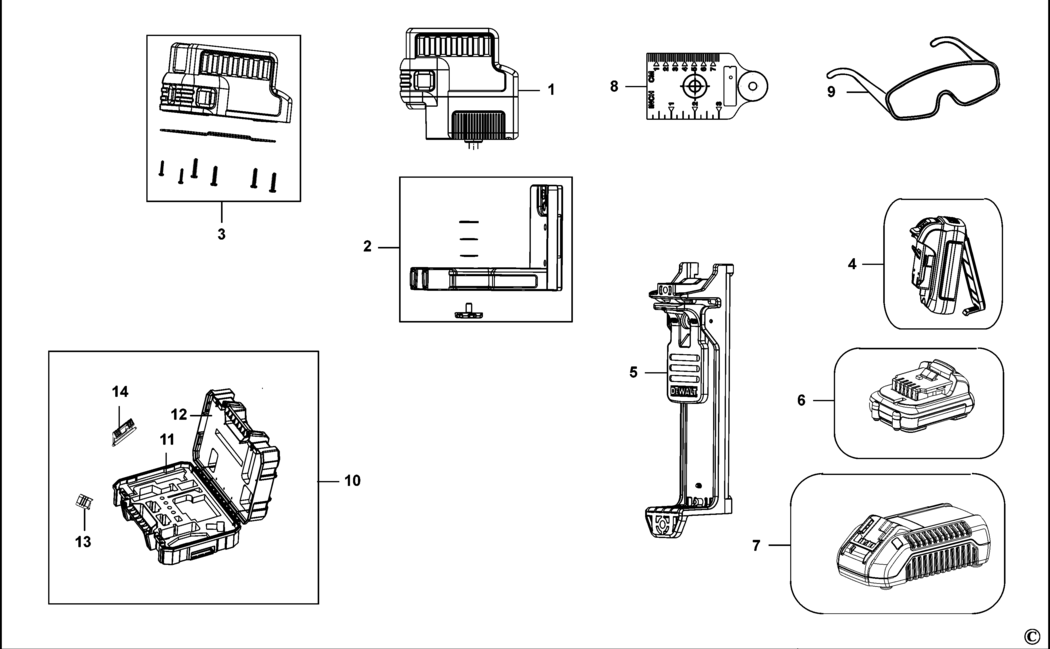 Dewalt DCE085R Type 1 Spotline Laser Spare Parts