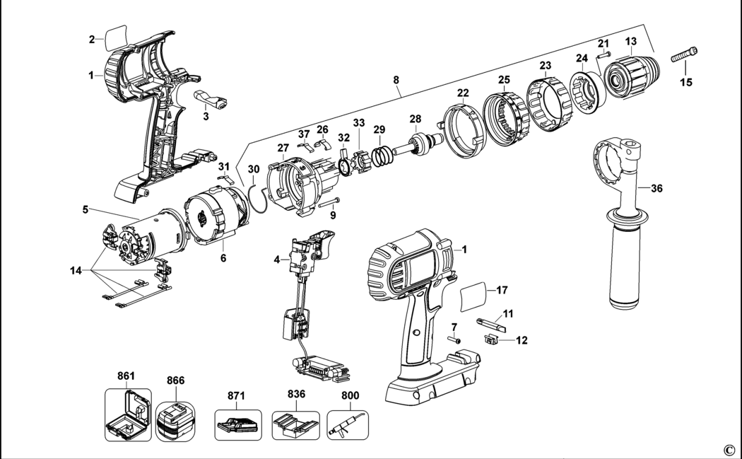 Dewalt DC901 Type 2 Cordless Drill Spare Parts