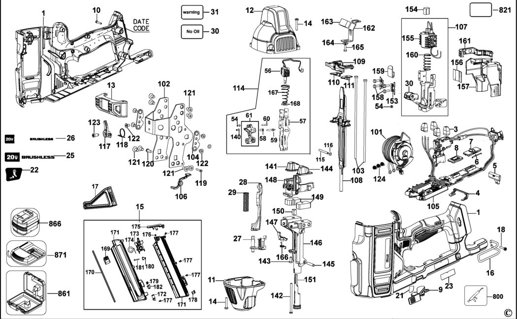 Dewalt DCN890 Type 1 Nailer Spare Parts