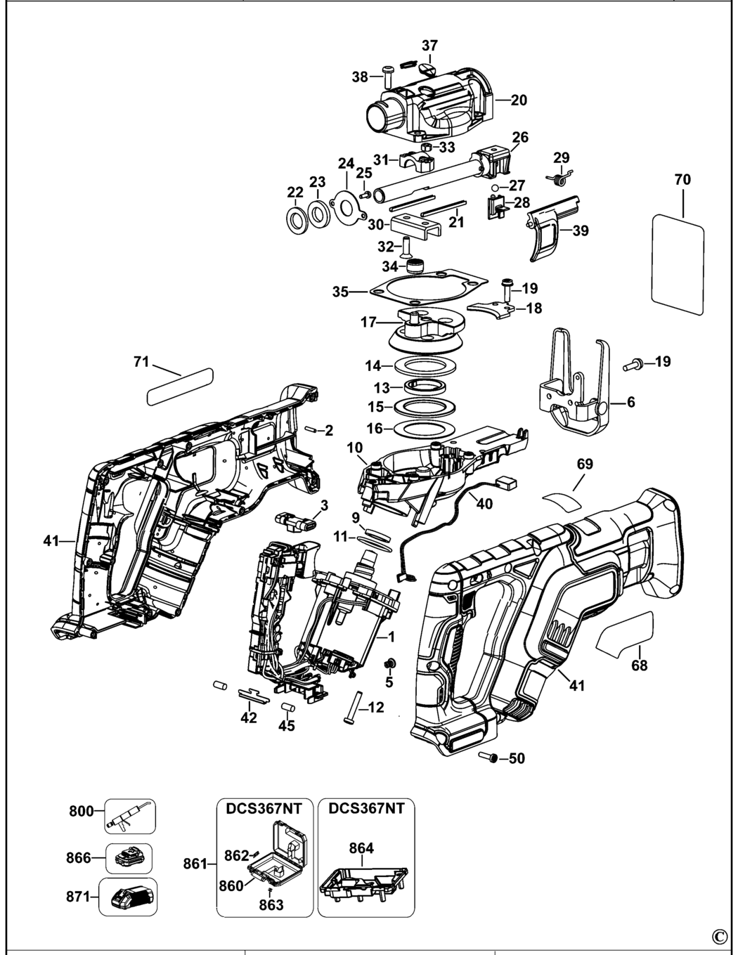 Dewalt DCS367 Type 1 Cordless Reciprocating Saw Spare Parts