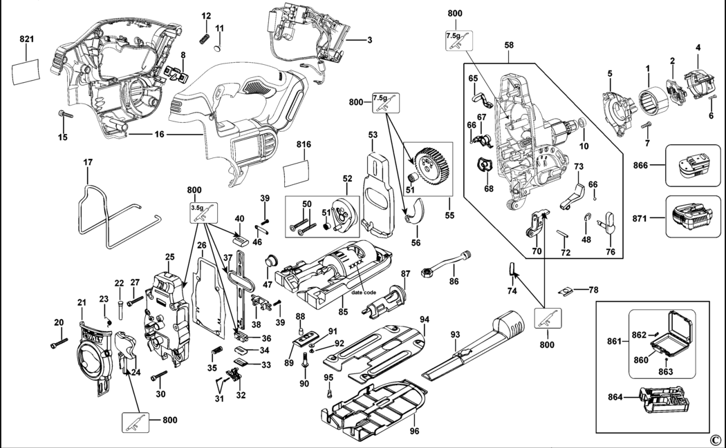 Dewalt DCS331 Type 3 Cordless Jigsaw Spare Parts