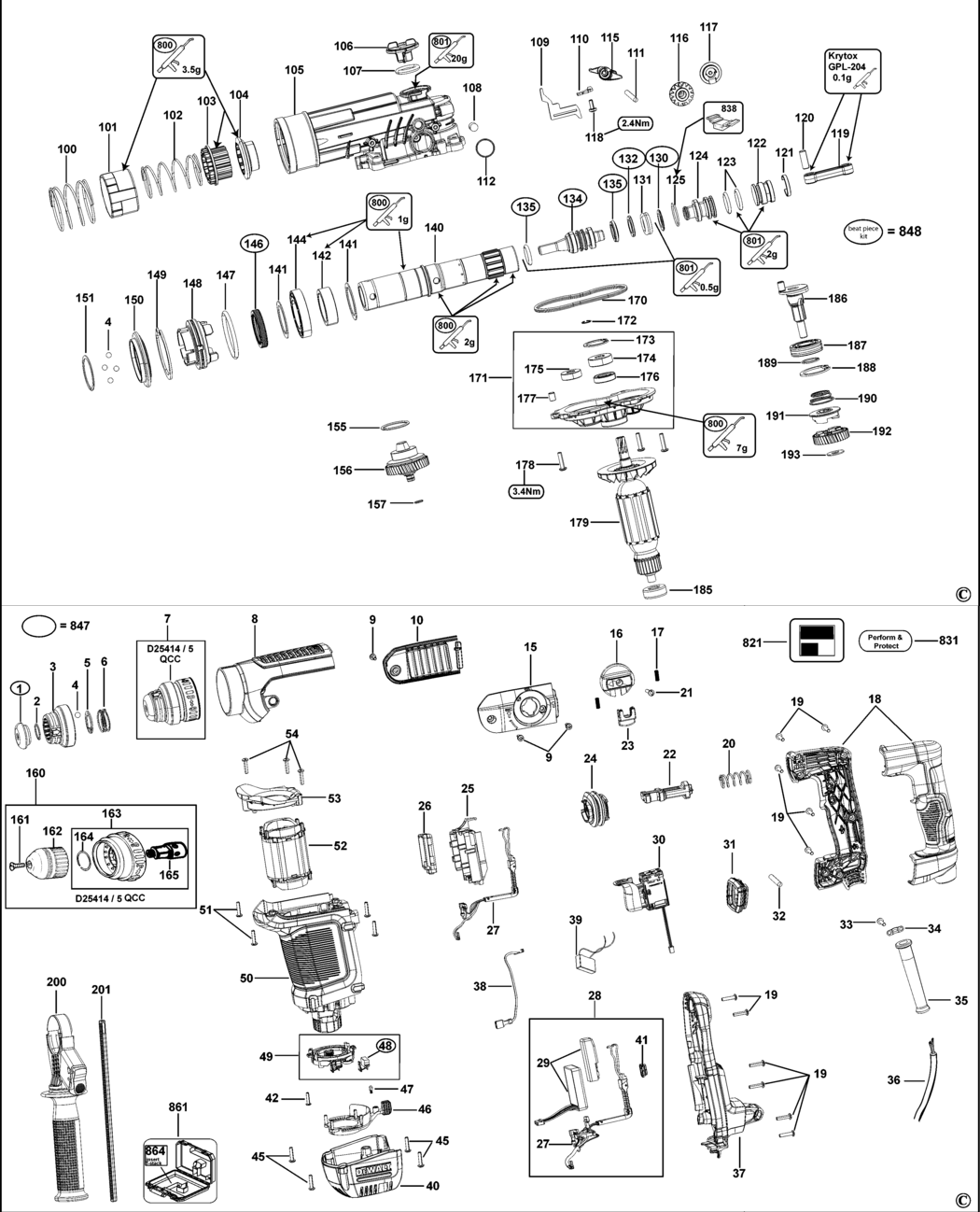 Dewalt D25414K Type 2 Rotary Hammer Drill Spare Parts