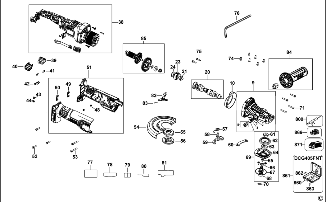 Dewalt DCG405F Type 1 Small Angle Grinder Spare Parts