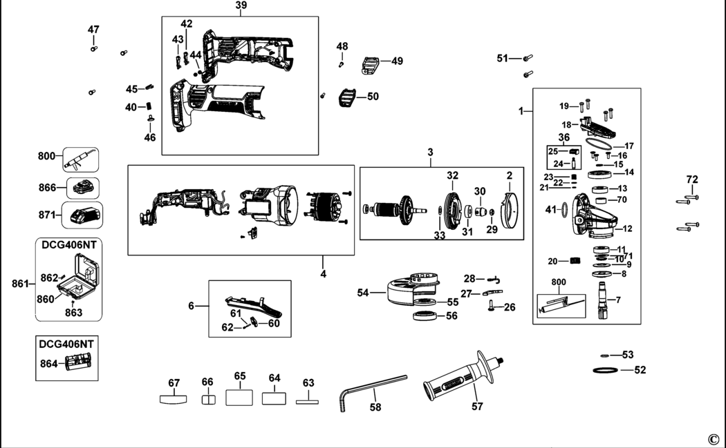 Dewalt DCG406 Type 1 Small Angle Grinder Spare Parts