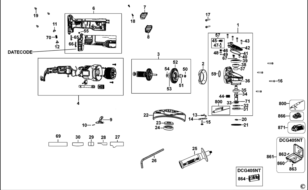 Dewalt DCG405 Type 1 Small Angle Grinder Spare Parts