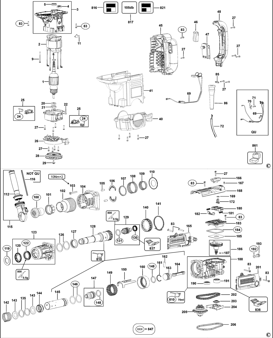 Dewalt D25501K Type 2 Rotary Hammer Spare Parts