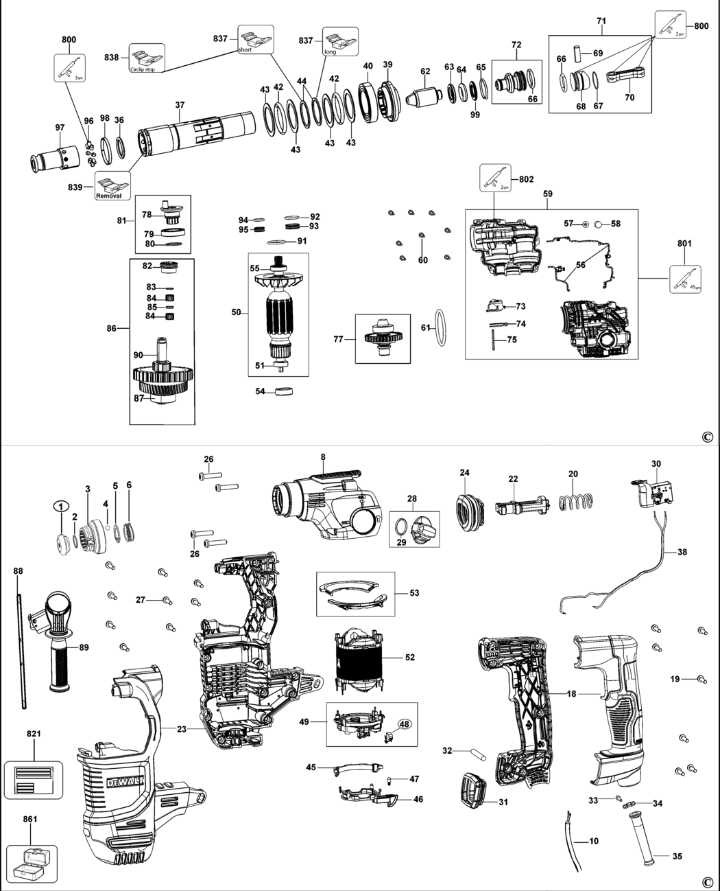 Dewalt D25333K Type 1 Hammer Drill Spare Parts