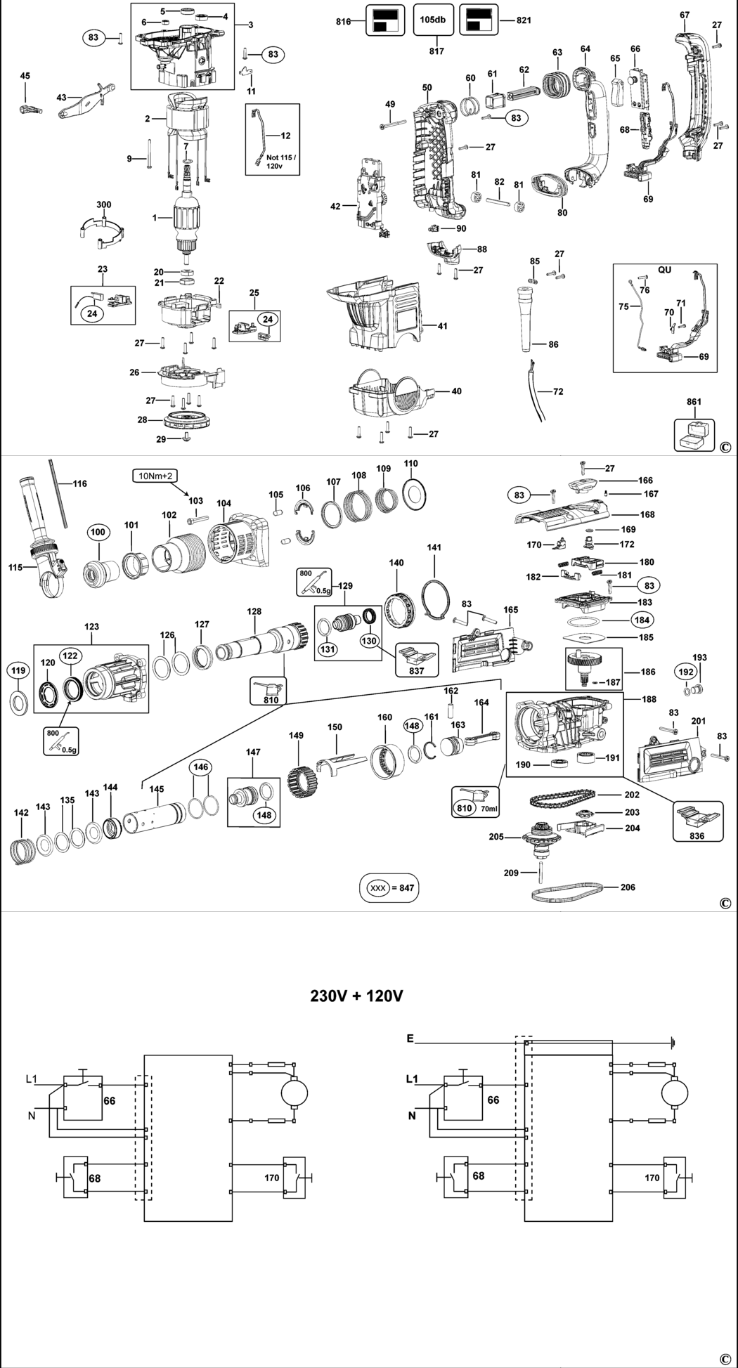 Dewalt D25602K Type 2 Mid Size Hammer Spare Parts