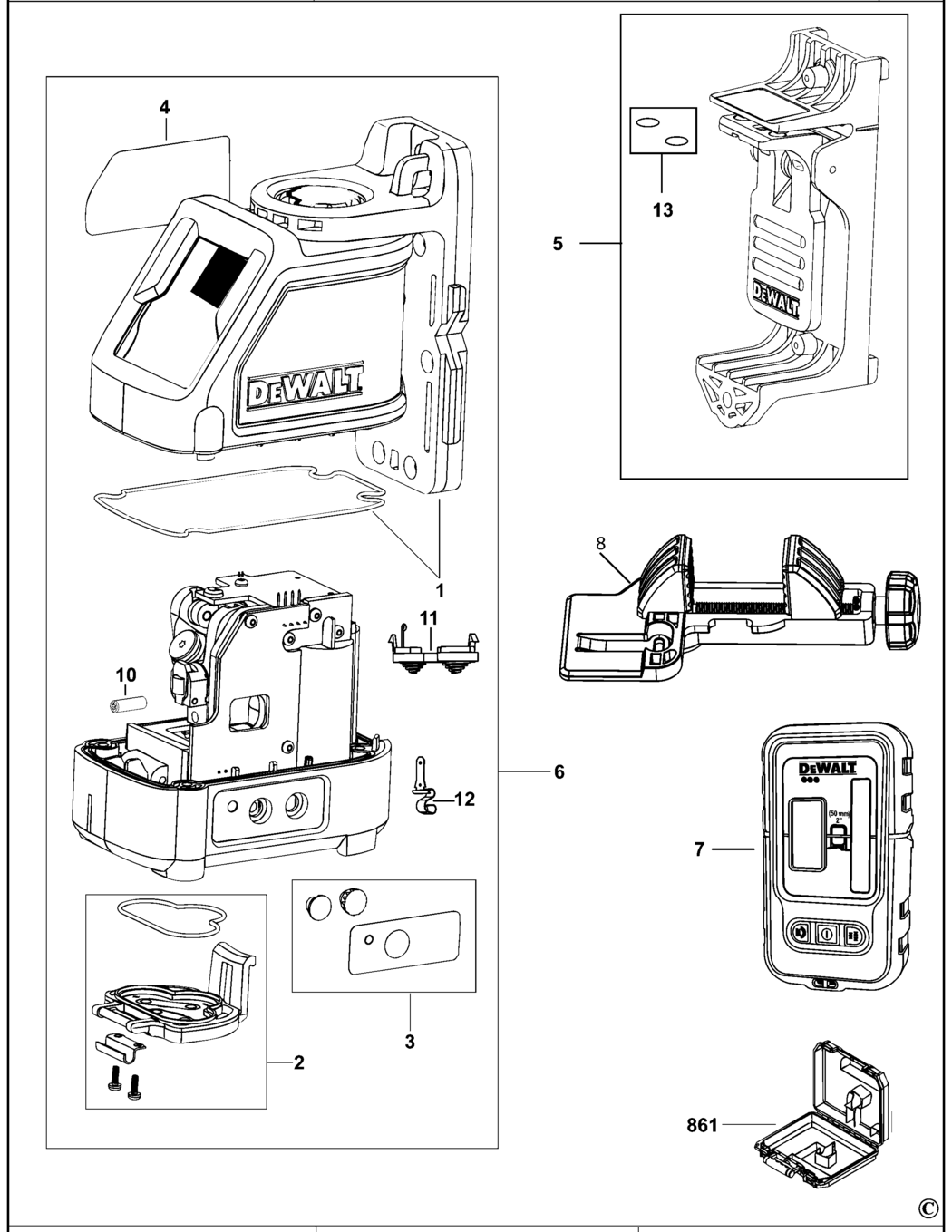 Dewalt DW088CG Type 1 Crossline Laser Spare Parts