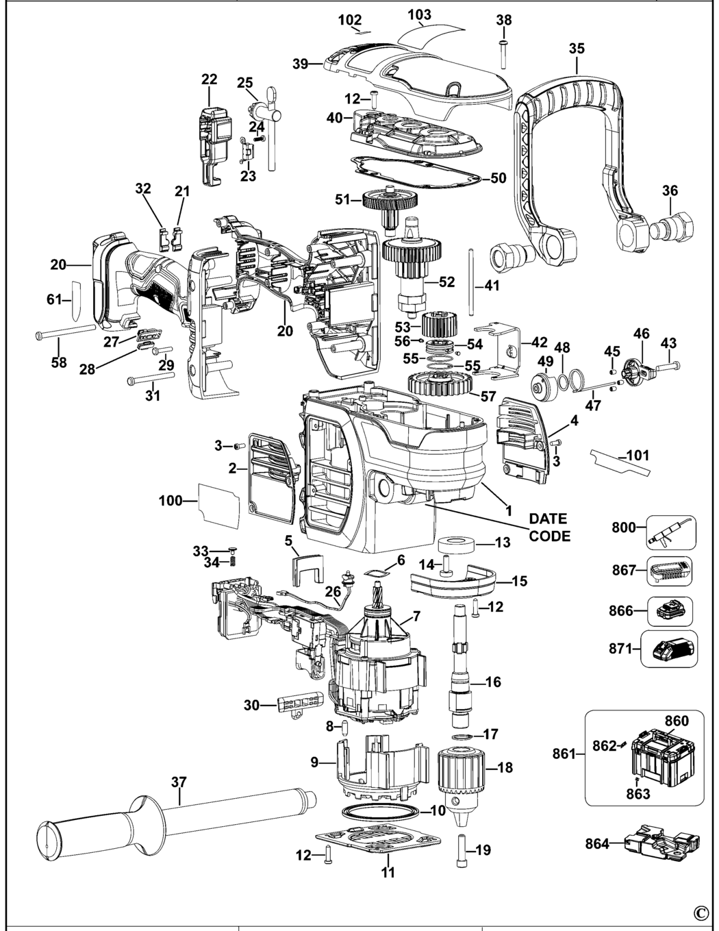 Dewalt DCD460 Type 1 Cordless Drill Spare Parts