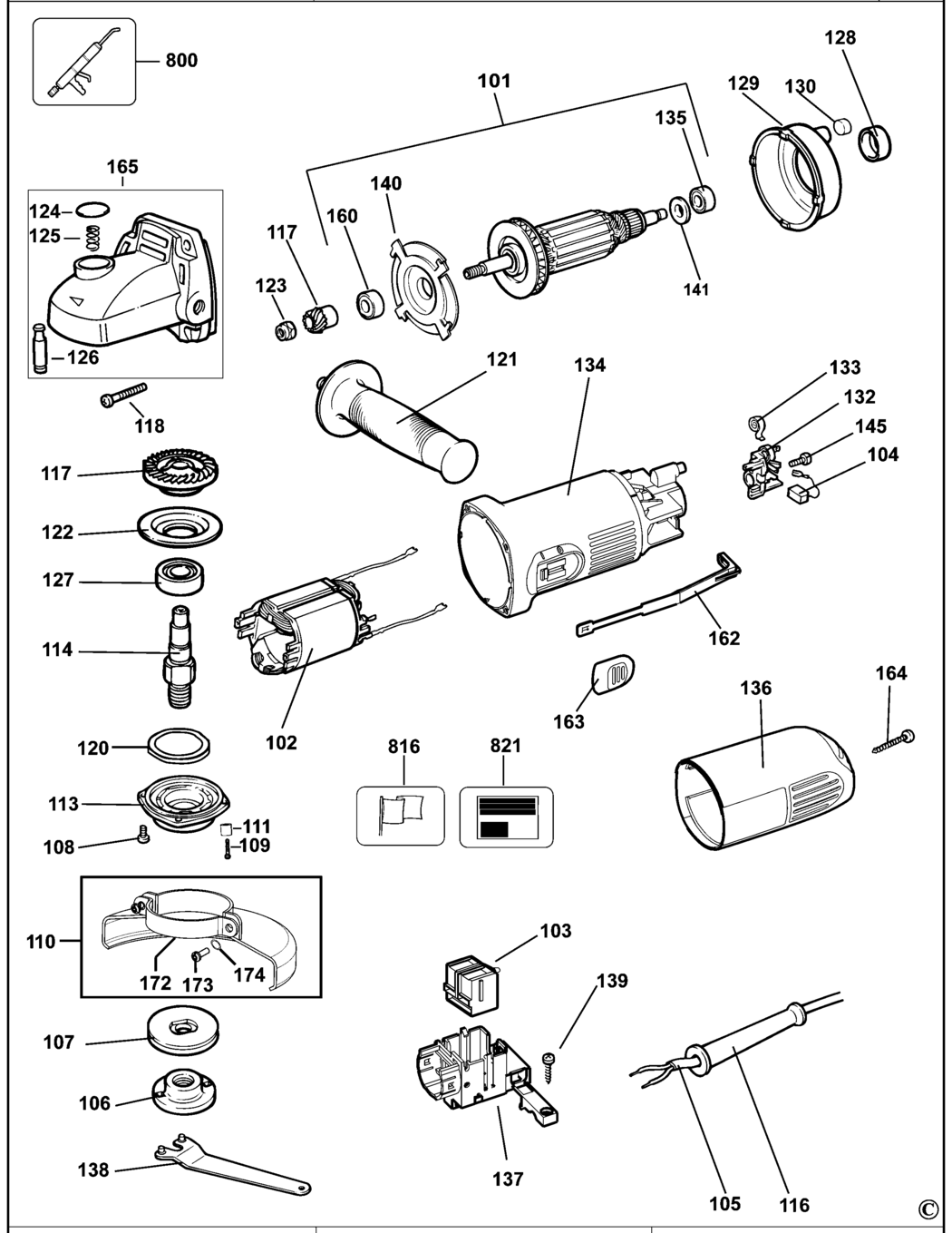 Dewalt DWE4114 Type 1 Small Angle Grinder Spare Parts