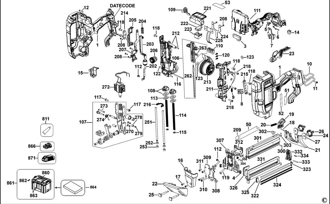 Dewalt DCN682 Type 1 Brad Nailer 18 Gauge Spare Parts