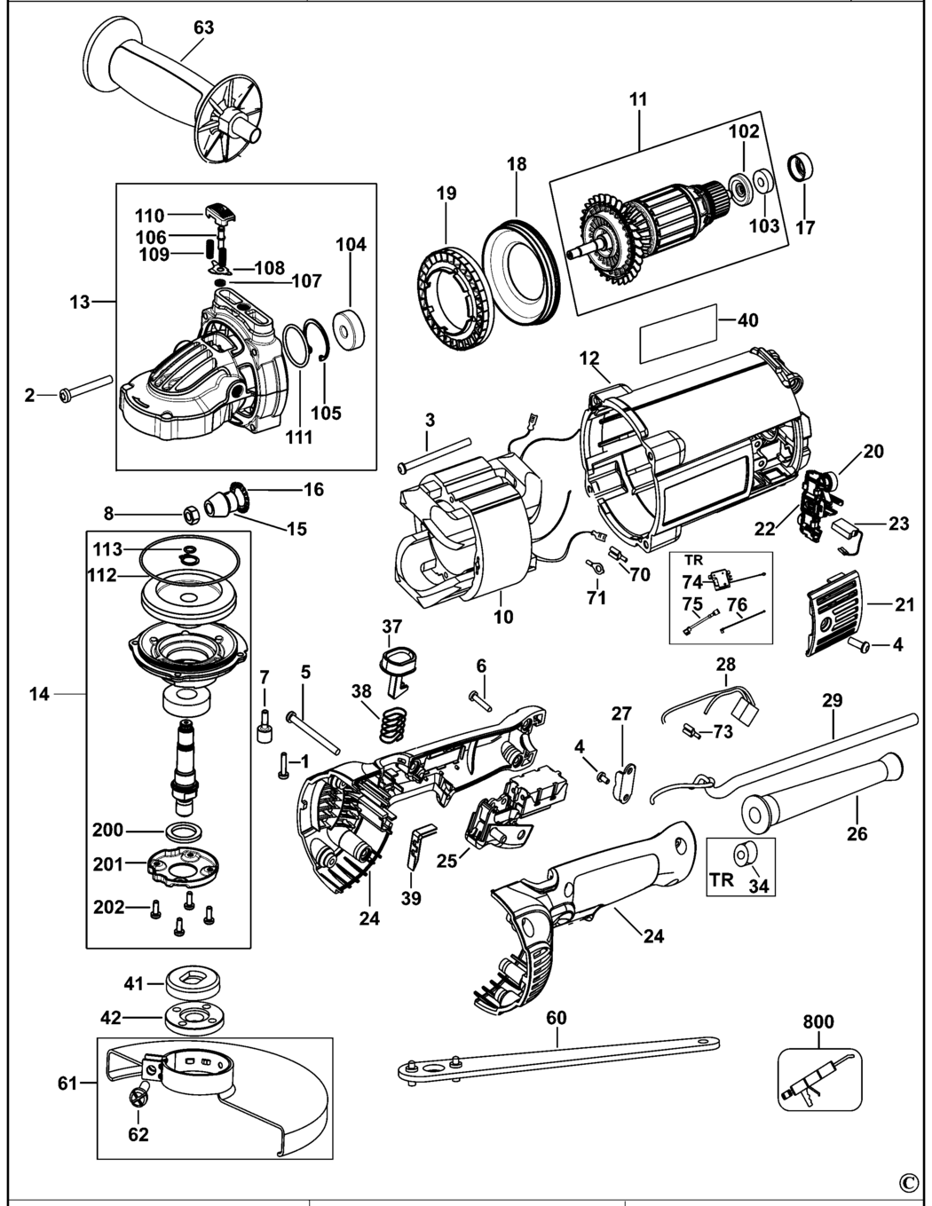 Dewalt DWE496 Type 1 Angle Grinder Spare Parts