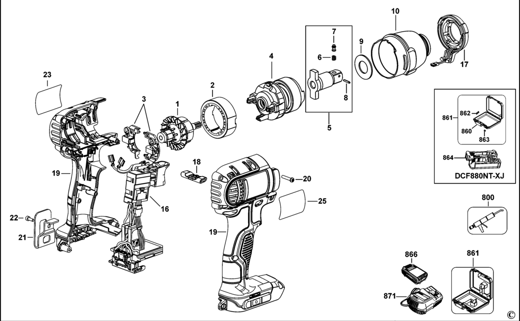 Dewalt DCF880D2 Type 10 Impact Wrench Spare Parts