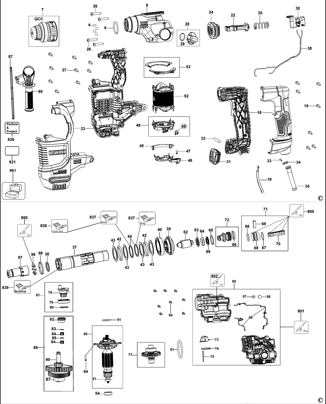 Dewalt D25334K Type 2 Hammer Drill Spare Parts