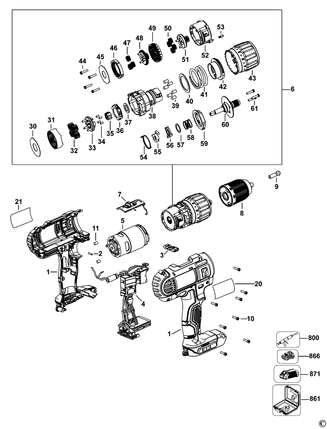 Dewalt DCD776 Type 20 Cordless Drill Spare Parts