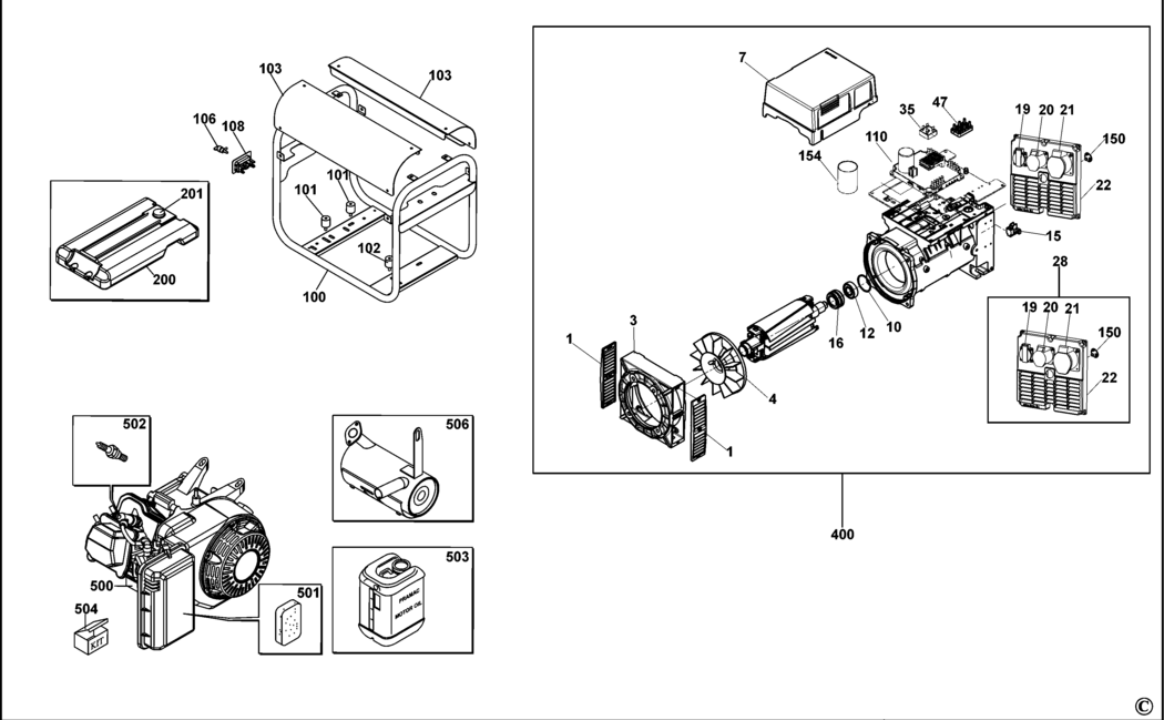 Dewalt PE532THI00S Type 1 Petrol Generator Spare Parts