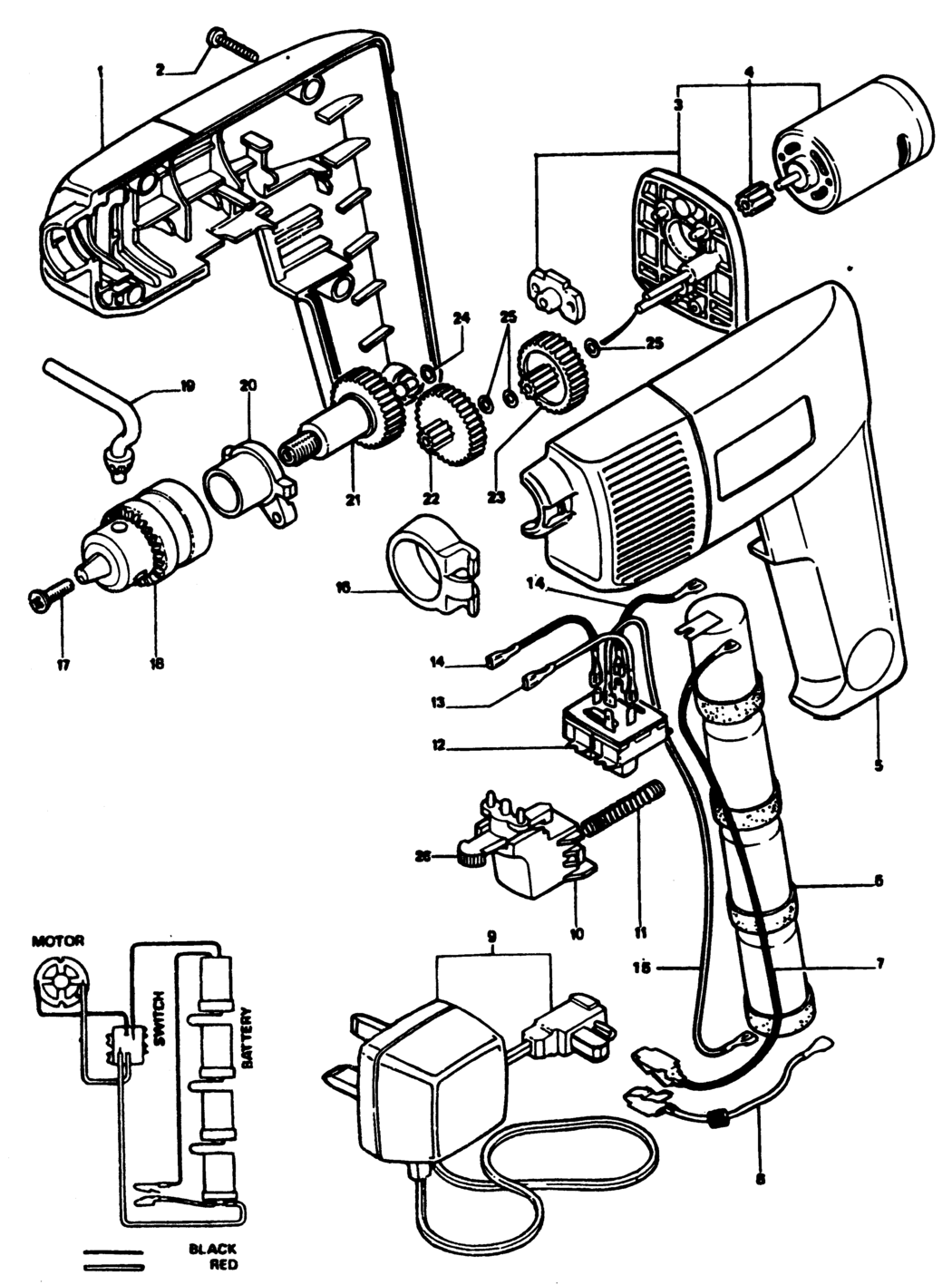 Black & Decker BD405R Type 1 Cordless Drill Spare Parts