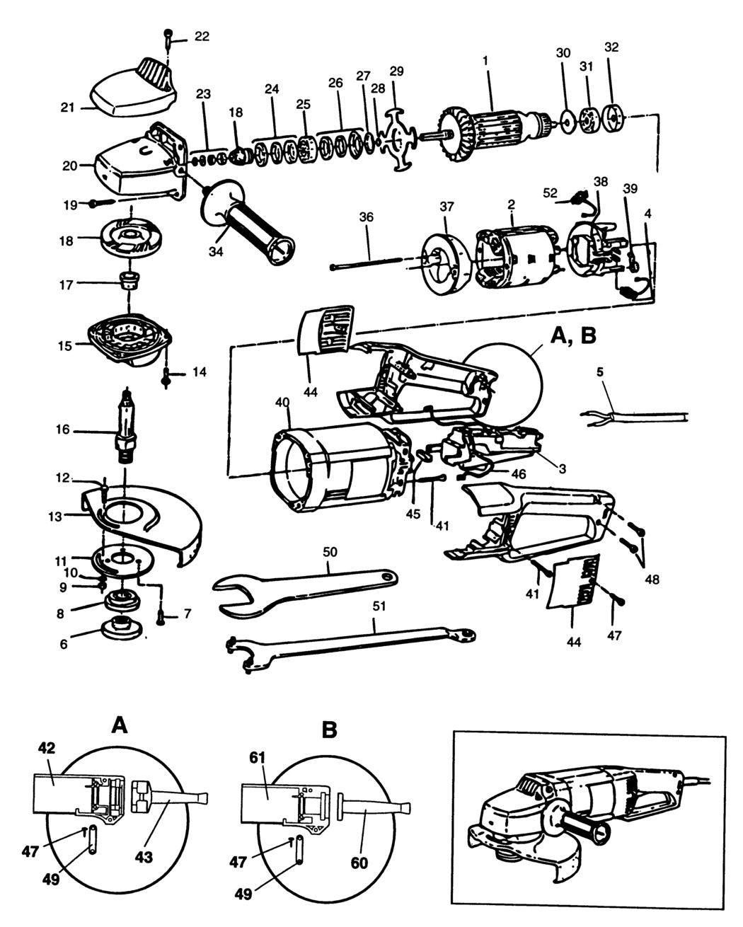 Black & Decker BD2023 Type 1 Angle Grinder Spare Parts