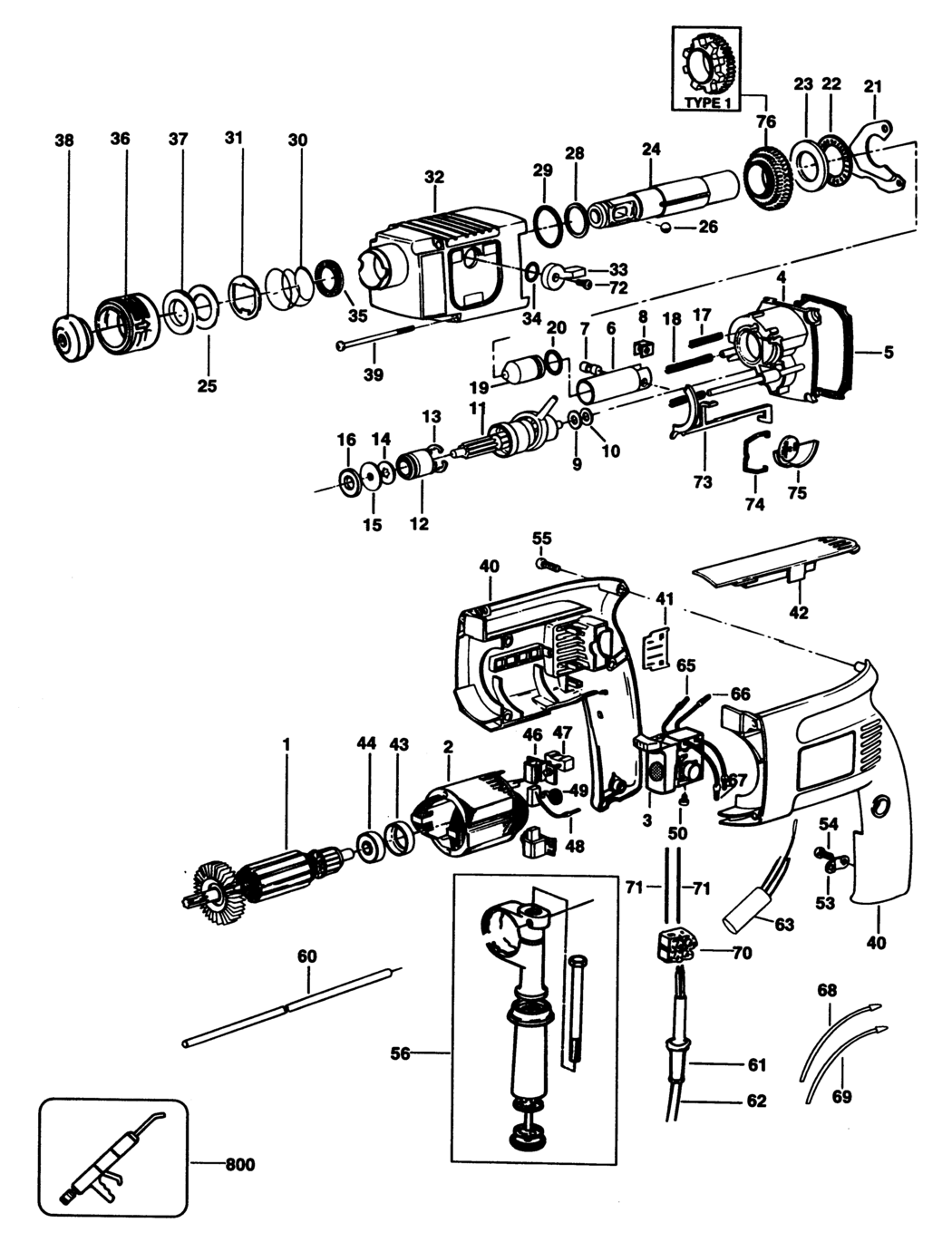 Black & Decker BD654 Type 1 Rotary Hammer Spare Parts