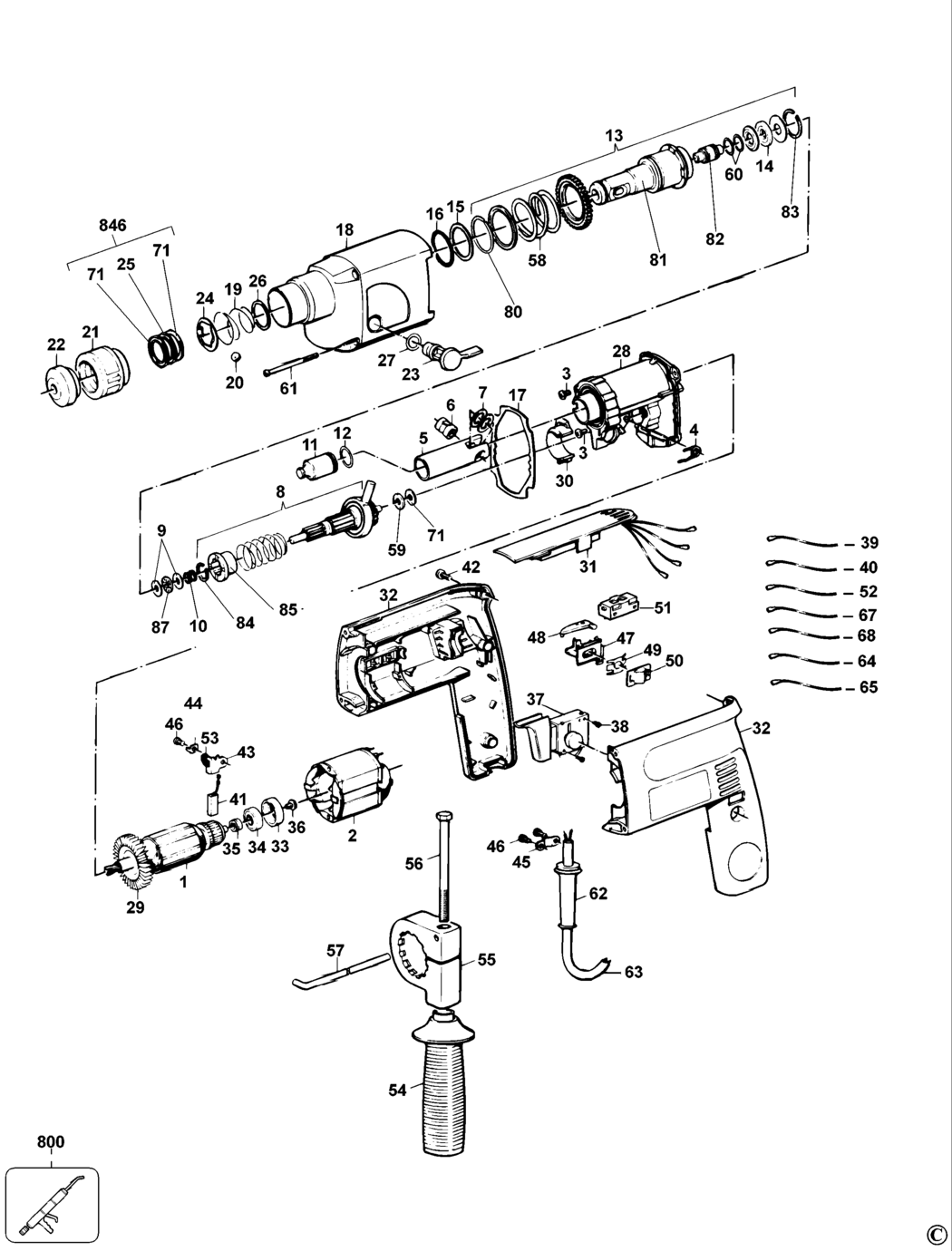 Black & Decker KD8020 Type 3 Rotary Hammer Spare Parts