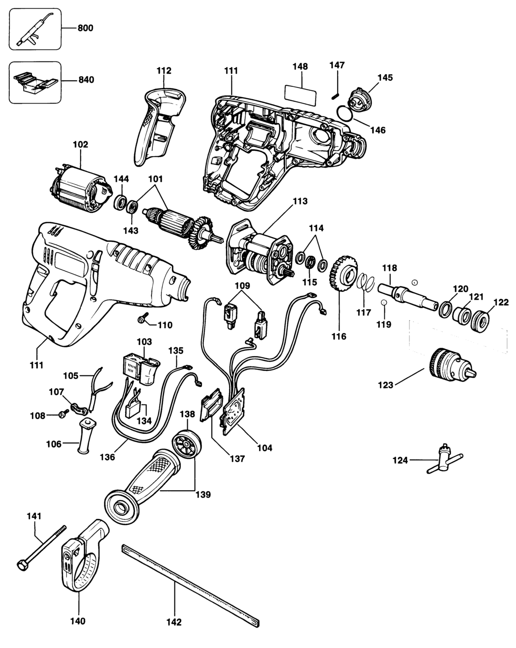 Black & Decker KD900RE Type 1 Hammer Spare Parts