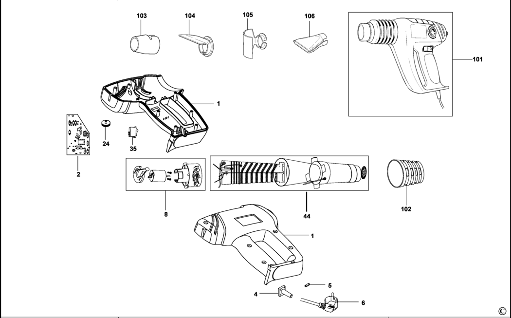 Black & Decker KX2000K Type 1 Heatgun Spare Parts