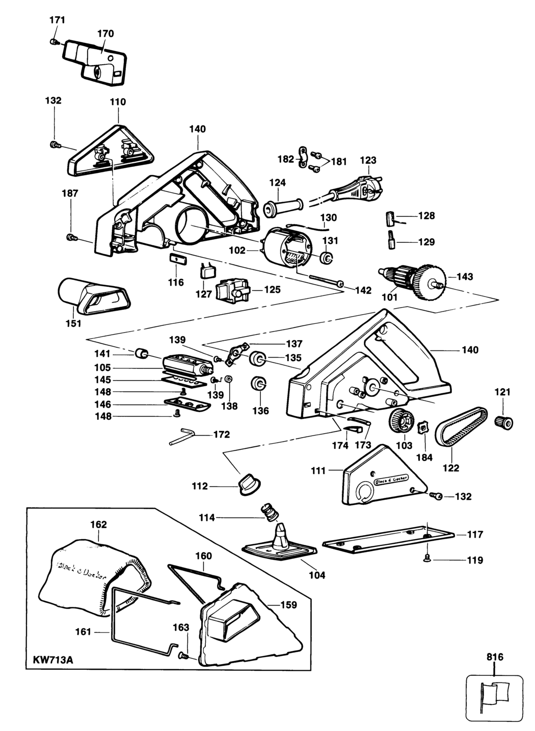 Black & Decker KW713A Type H2A Planer Spare Parts