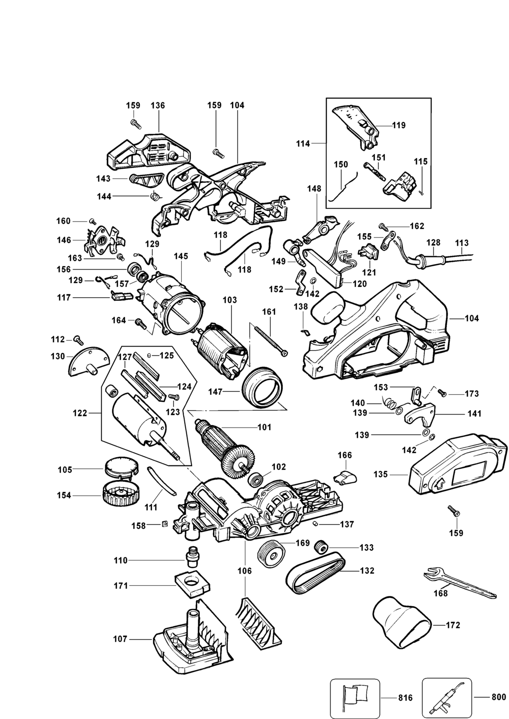 Black & Decker KW735E Type 1 Planer Spare Parts