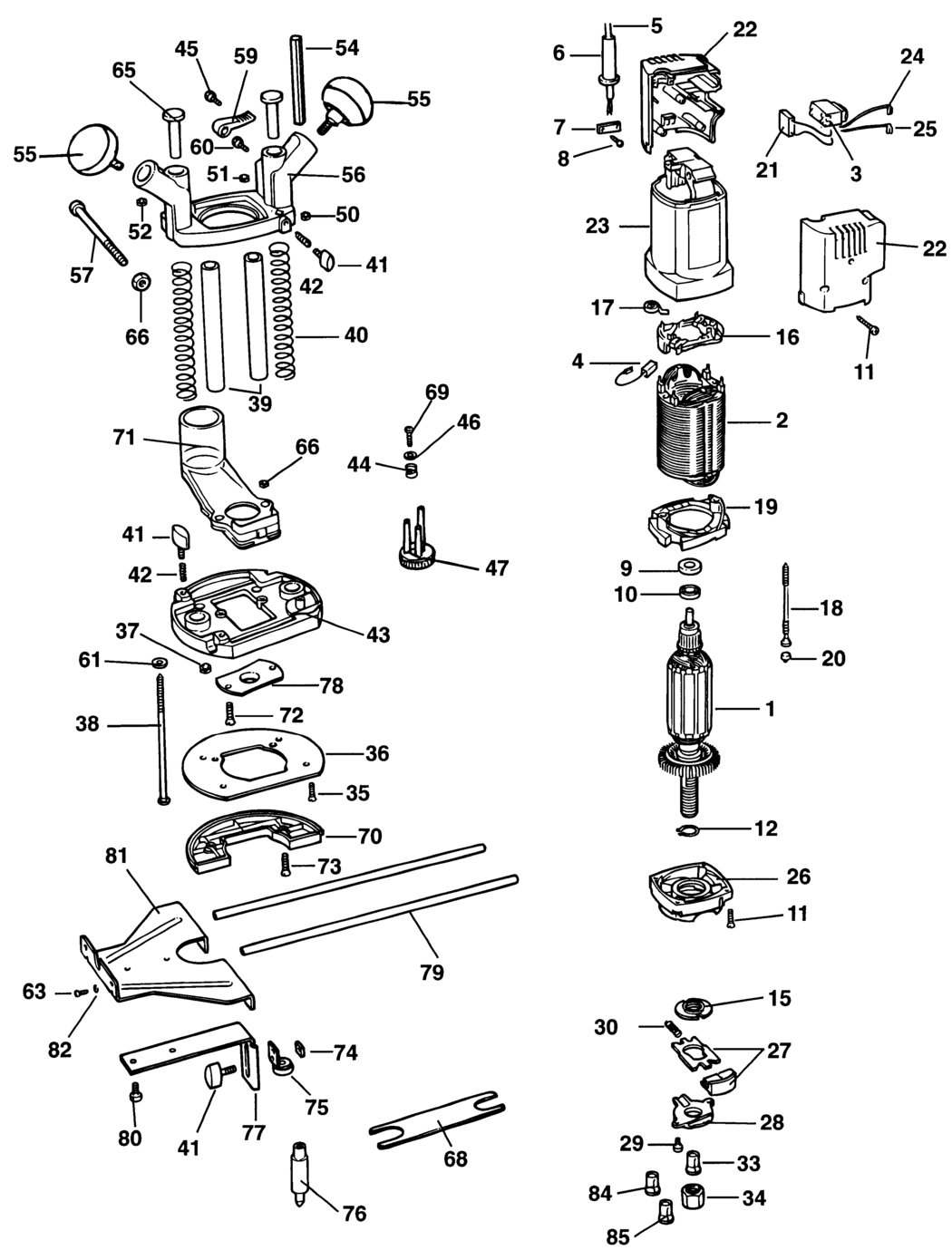 Black & Decker KW780 Type 1 Router Spare Parts