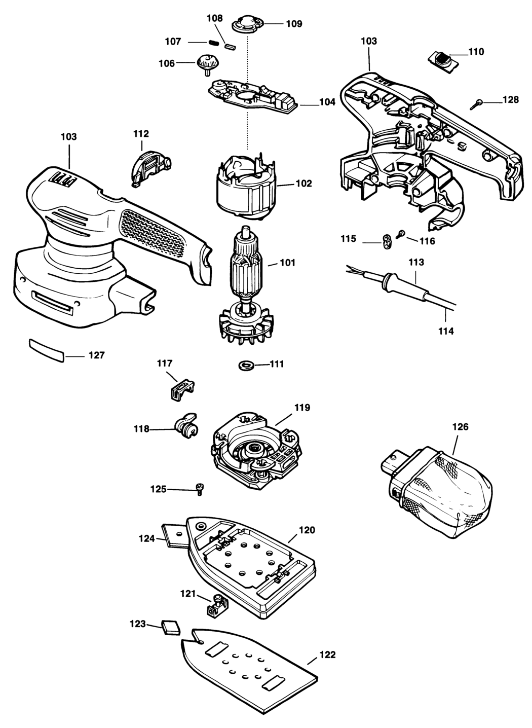 Black & Decker KA110E Type 1 Orbital Sander Spare Parts