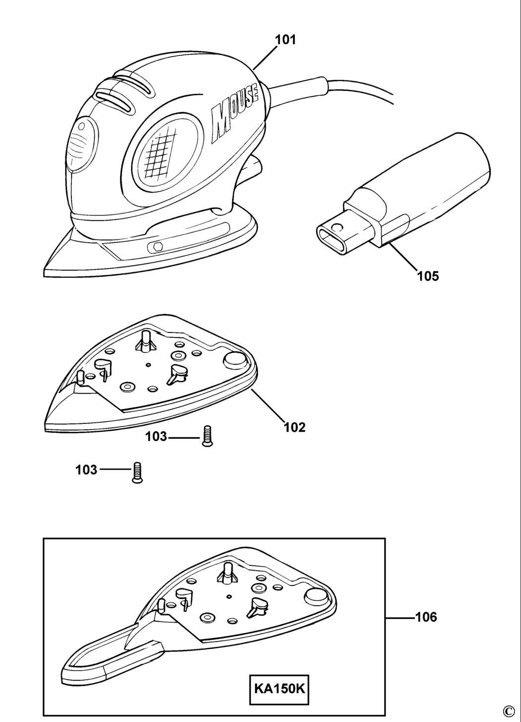 Type 1 - EU Spares and Parts for Black & Decker KA150K SANDER