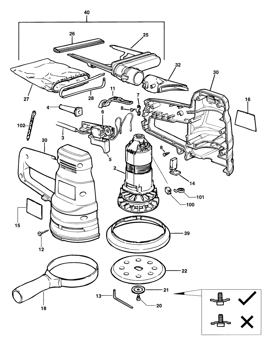 Black & Decker BD190E Type 1 Random Orbit Sander Spare Parts