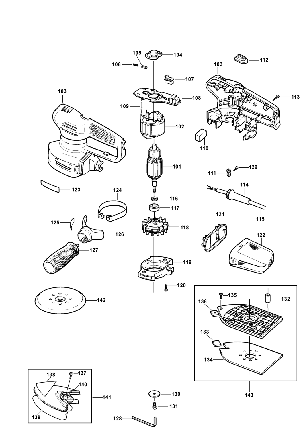 Black & Decker KA2500 Type 1 Palm Grip Sander Spare Parts - Part Shop Direct