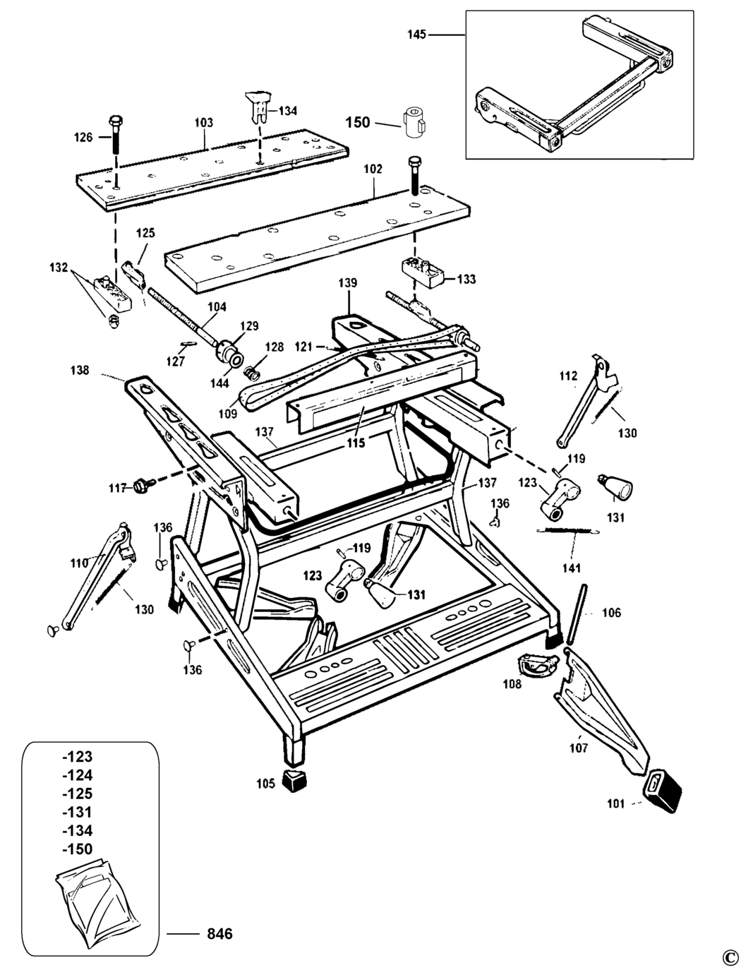 Black & Decker WM225 Type 2 Parts Diagram for Workmate