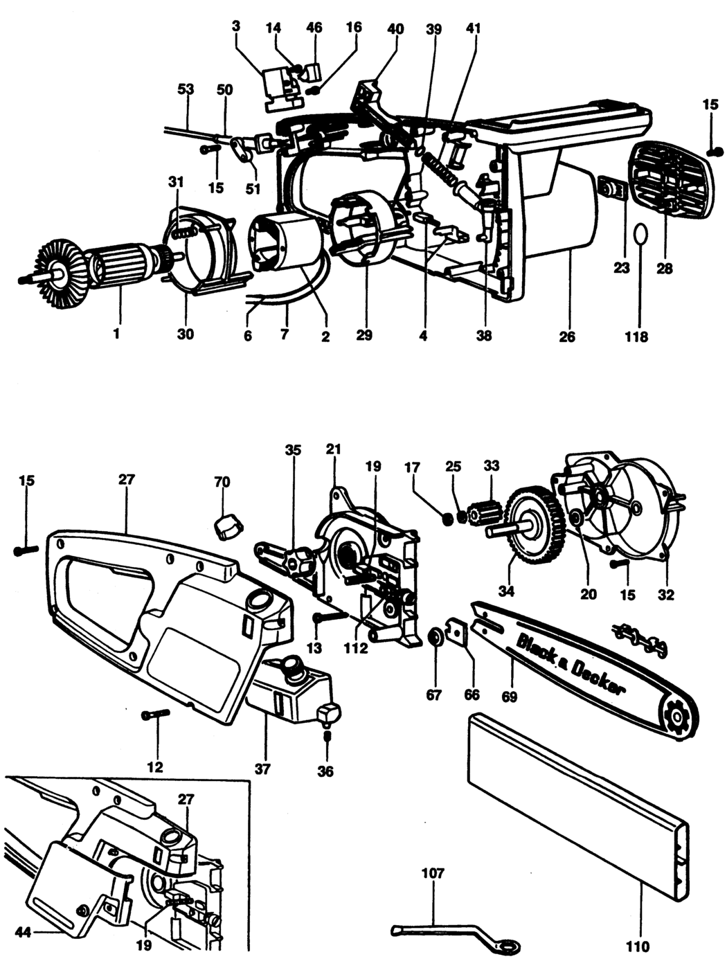 Black & Decker DN400 Type 1 Chainsaw Spare Parts