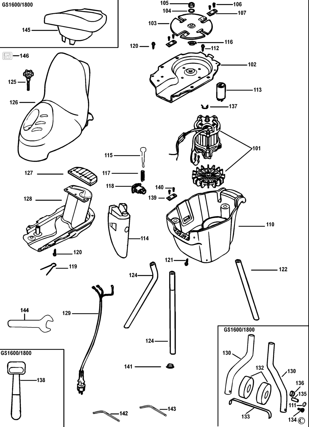 Black & Decker GS1600 Type 1 Shredder Spare Parts