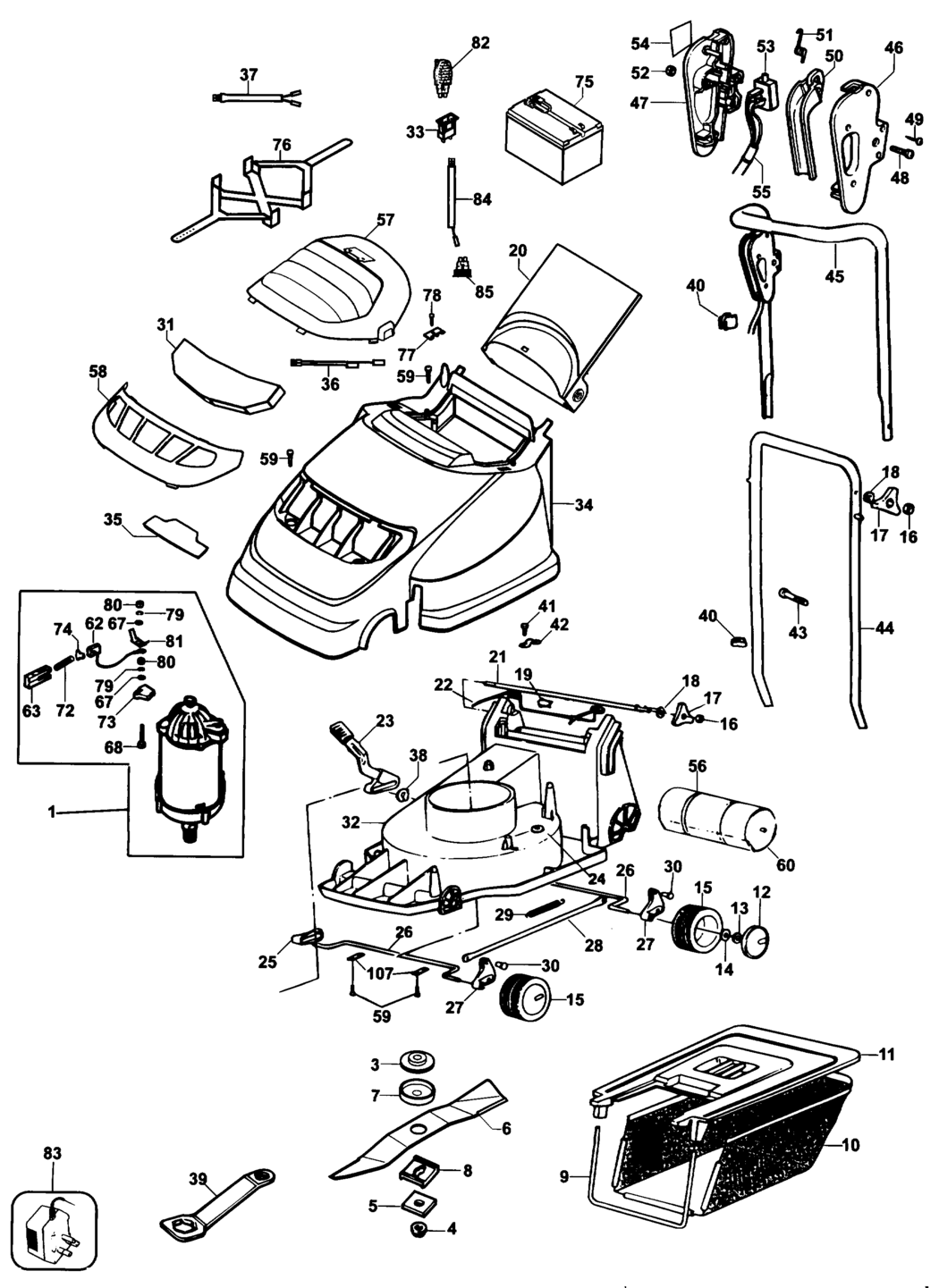 Black & Decker GRC730 Type 1 Cordless Mower Spare Parts