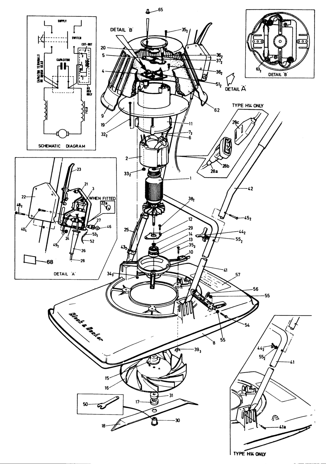 Black & Decker H1-H1D Type 1 Hover Mower Spare Parts