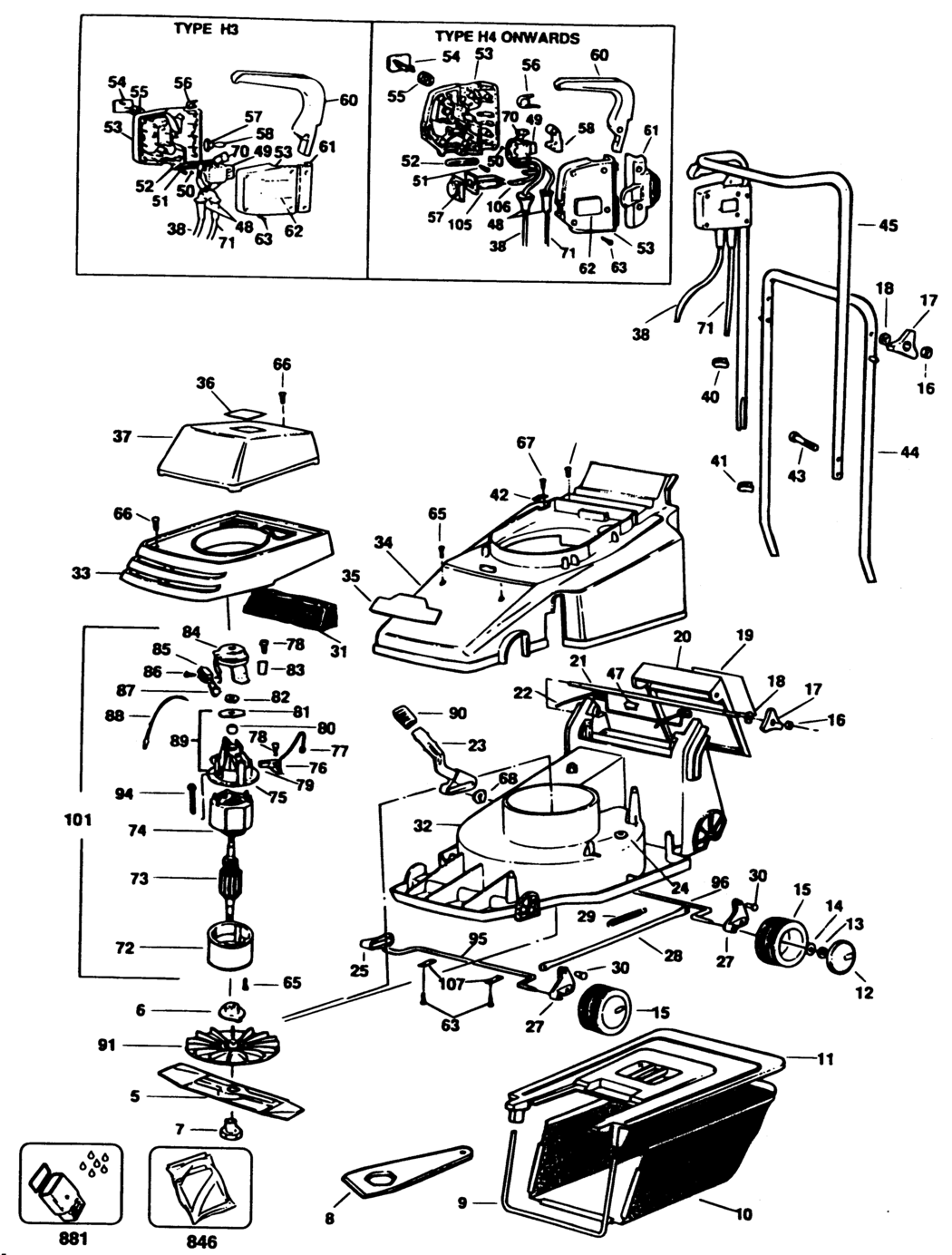 Black & Decker GR355 Type 1 Rotary Mower Spare Parts
